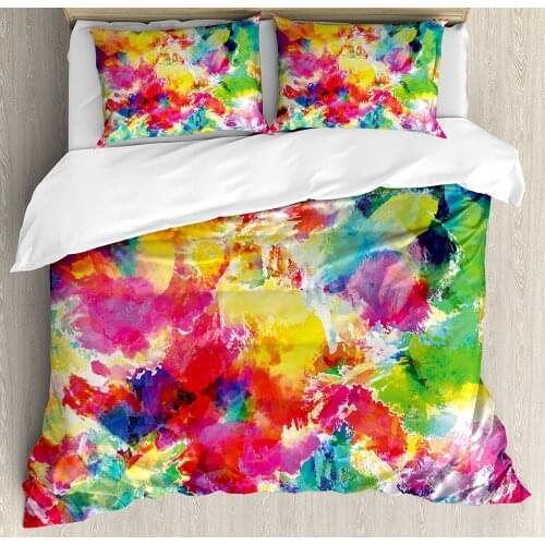 Pastel Duvet Cover Set Oil Painting Style Abstract Watercolors Brushstrokes Mottled Messy Vibrant Print 3 Piece Bedding Set Yell