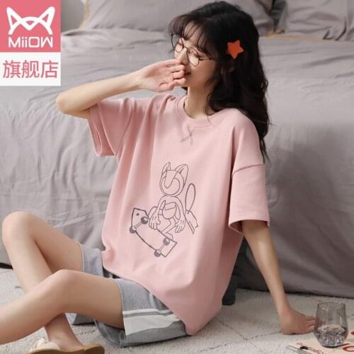 Pyjamas in 2021, the new female summer thin short-sleeved shorts two-piece set of pure cotton lovers home clothes