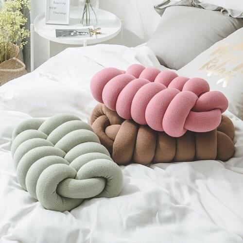 Handmade Knotted Pillow With Core New Office Siesta Lumbar Pillow Fashion Shaped Cushion Solid Simple Home Sofa Pillows Oblong