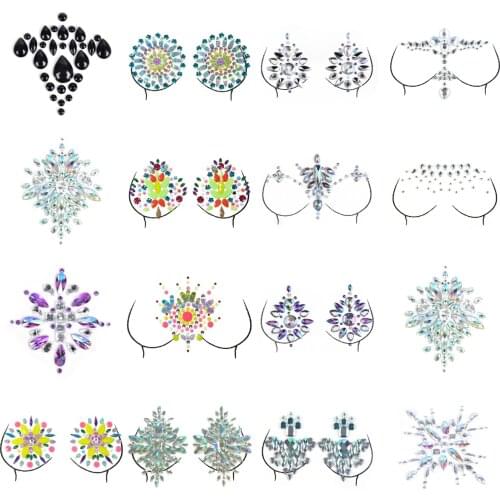 Self Adhesive Crystal Sexy Bra Stickers Shiny Diamond Breast Chest Bra Pad Sticker Nipple Cover Crystal Beads Bra Accessories