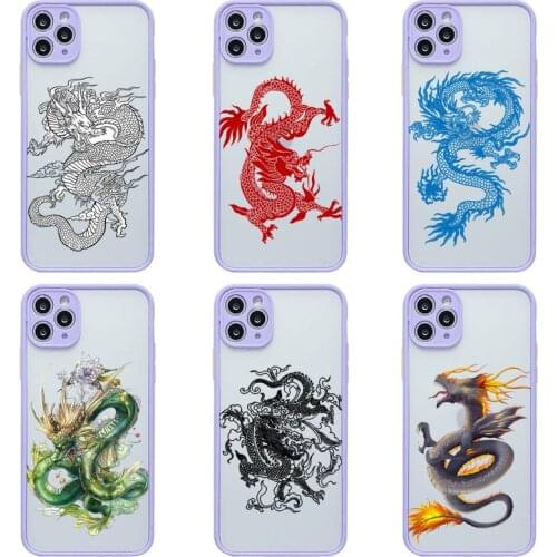 Remazy Fashion Dragon Phone Case For iphone 12 11 Pro Max Mini XS 8 7 Plus X SE 2020 XR Light purple Matte Transparent Cover
