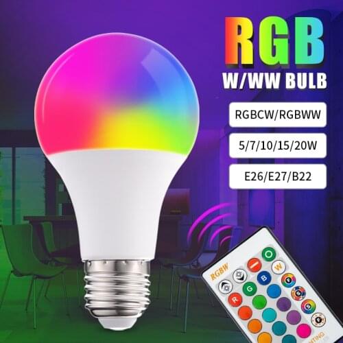RGB Lamp Bulb LED RGBW 5W/7W/10W/15W/20W Remote Control Colorful Changing Home Decorative Atmosphere Lamp Bulb