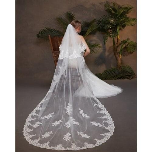 300*150cm Luxury Lace Long Tulle Wedding Veils Two Layer With Metal Comb White Ivory For Ladies Brides Marriage Accessories