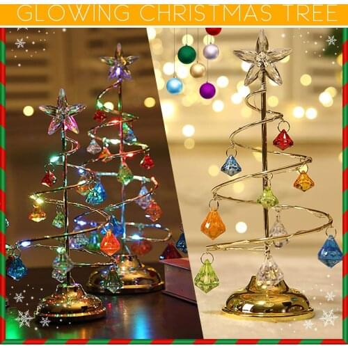 Christmas Home Decoration Christmas Tree Decoration Christmas Table Decor Crystal Xmas Tree Night Light New Year #P3