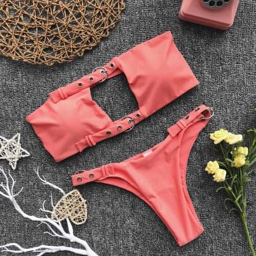 Sexy Leopard Swimsuit Women Swimwear Off Shoulder Bikini Set Simple Bathing Suit Women New Design Brazilian Bikini
