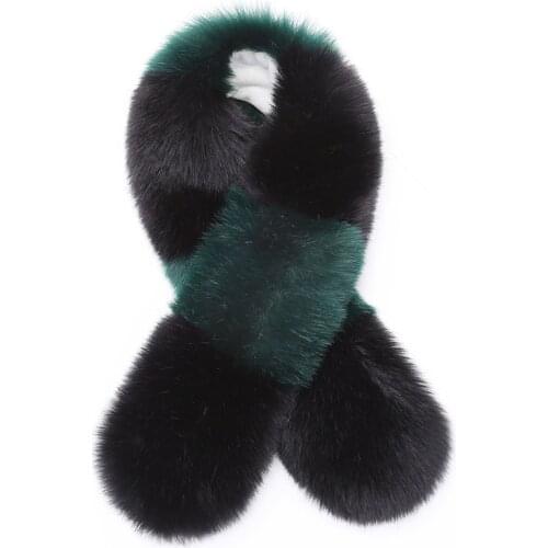 New exclusive creative style faux fox fur scarf long women patchwork multicolor fur muffler velvet fluffy winter scarves