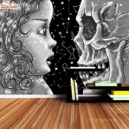 ShineHome-Abstract Wallpaper Black White Wallpapers for 3 d Living Room Wall Paper Girl and Death Starry Night Home Background