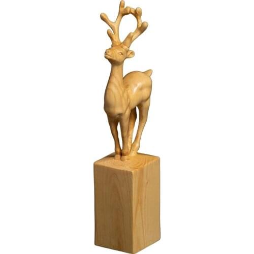 Boxwood Statue Lucky 11cm Deer Seal Animal Small Ornaments Hand-crafted Wood Carving Crafts