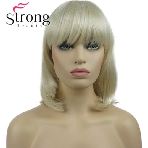 StrongBeauty Medium Straight White Blonde Heat Ok Full Synthetic Wig for Women