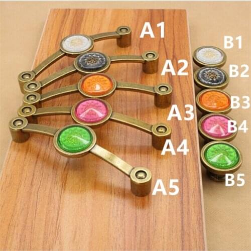 Vintage fashion crystal furniture handles 110mm bronze dresser kitchen cabinet pulls antique brass red green white drawer knobs