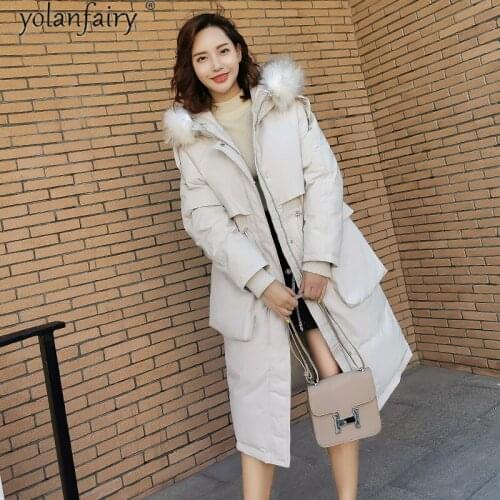 Duck Down Jacket Women 2020 Long Winter Coat Women Parkas Raccoon Fur Collar Hooded Womens Down Jackets Thick Warm Coats