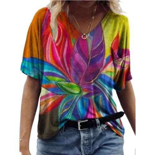 Summer Clothes For Women 3d Abstract Painting T-shirts Short Sleeve Loose V-neck Casual Tops Ladies Oversize Tee Tops Plus Size