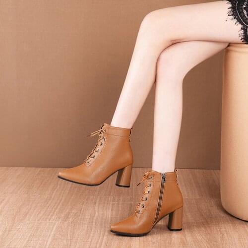Autumn new style ankle boots pointed high heels female thick heel boots leather upper female boots elegant naked boots