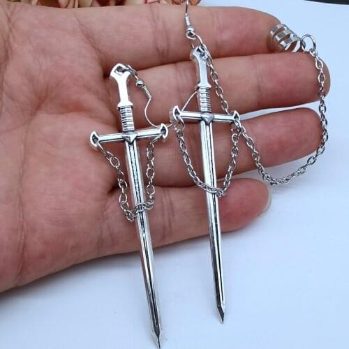 Gothic dark witch with chain earrings fashion retro sword earrings womens mens personalized jewelry