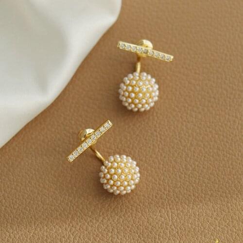 MENGJIQIAO Korean Cute Elegant Pearl Beads Ball Drop Earrings For Women Fashion Metal Zircon After Hanging Pendientes Jewelry