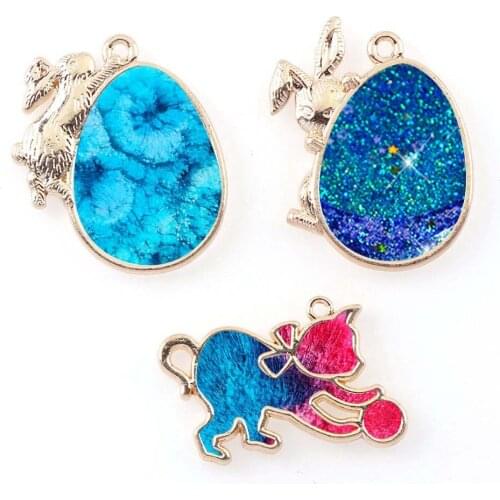 Gold Mix Cat Rabbit Metal Hollow KC Gold Color DIY Frame Pendant Gold Charm Bezel Setting DIY UV Resin Charm Epoxy 3pc/lot