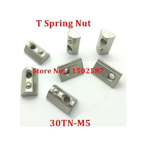 100pcs M5 T Spring nut 30-M5 Half Round Elasticity Square Nuts 3030 Series Aluminum Profile Accessories Fastener parts Slot 8