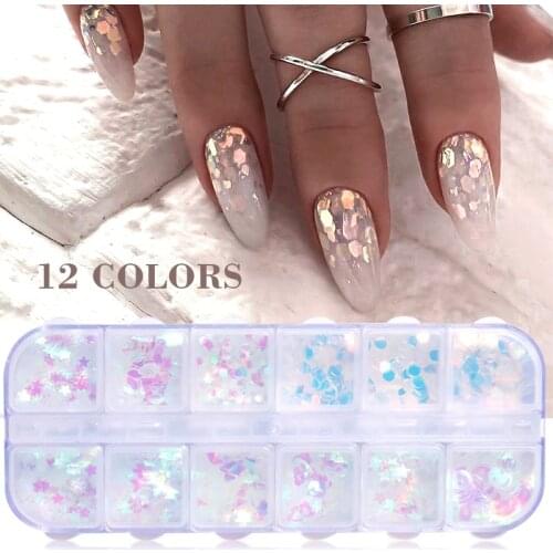 12 Grids Spangles Nail Sequins Aurora AB Nail Flakes Stunning Pailliette Heart Butterfly Spring Sticker Nart Tips Decoration