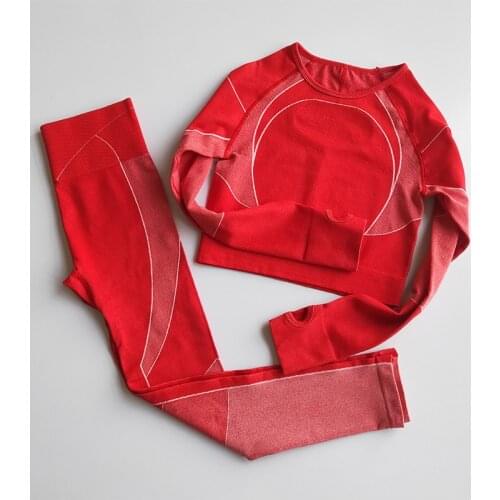 2pcs/set Women Sport Suit Yoga Set Hollow Gym Workout Clothes Long Sleeve Fitness Crop Top + High Waist Energy Seamless Leggings