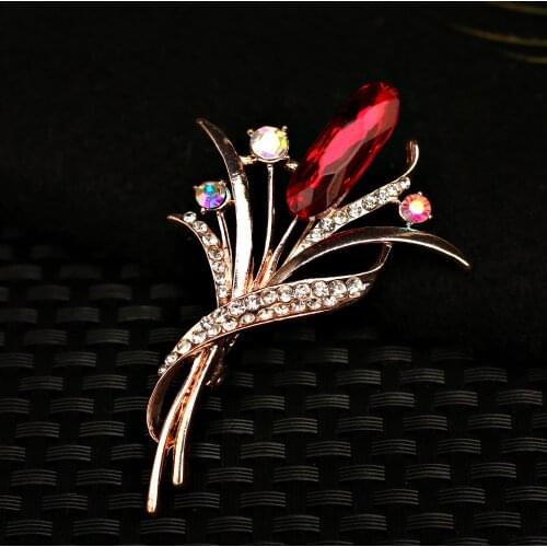 2021 Fashion Glamour Jewelry Red Crystal Rhinestone Brooch Ladies Retro Clothing Accessories Bouquet Wedding Bridal Brooch