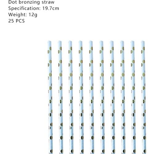 25pcs/Lot Blue Dot Gold Disposable Straw Birthday Party Decorations Dot Bronzing Straws Theme Baby Shower Party Supplies