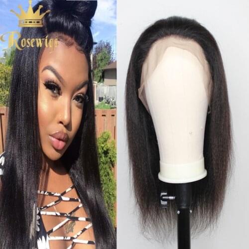 360 Virgin Brazilian Yaki Straight Bob Lace Front WIg Human Hair For Black Women