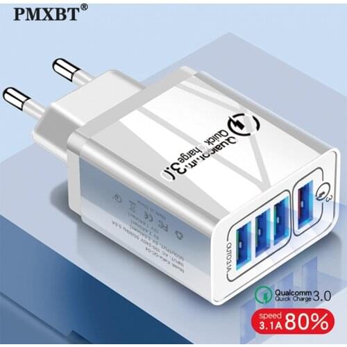 36W Quick Charger QC3.0 4 Port USB Charger 5V/3A Mobile Phone Charge Adapter Fast Charging For iphone Samsung Tablet EU US Plug