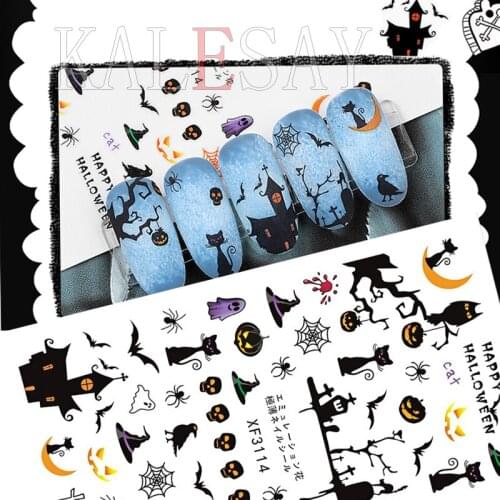3D Nail Art Sticker for Manicure Design Death Back Glue Pumpkin Halloween Foil on Nails Art Decals for Nail Stickers Skull