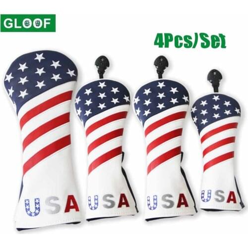 4Pcs/Set USA Star and Stripes 1 3 5 UT Golf Club Driver/Fairway Wood/Hybrid Putter Head Cover Synthetic Leather with Embroidery