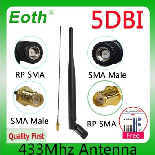 433Mhz Antenna LORA 5dbi GSM 433 mhz RP-SMA Connector Rubber 433m Lorawan antenna+ IPX to SMA Male Extension Cord Pigtail Cable