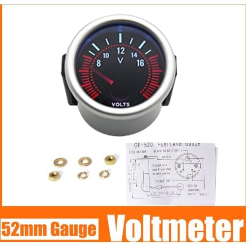 / 52mm Car Auto Gauge Voltage Universal Smoke Len White LED Backlight Red Pointer Voltmeter Digital Voltage Gauge 8-16V