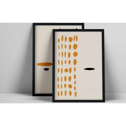 Abstract Dots Print, Black and Mustard YellowPrints, Minimalist Wall Art, Set of 2, Abstract GICLéE, Modernthno Wall