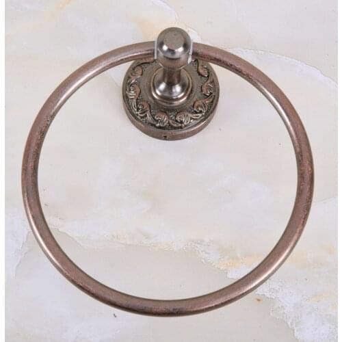 Bathroom Accessory Wall Mounted Rome Red Antique Copper Brass Carved Pattern Bathroom Towel Ring Towel Rack Holder aba156