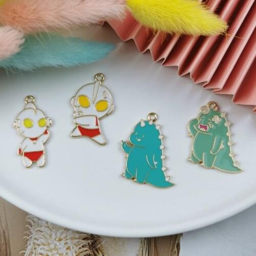 ApeUr 10pcs/lot Cartoon Alloy Enamel Charms Jewelry Making Kawaii Dinosaur Man Pendants Bijoux DIY Accessories Earrings Floating