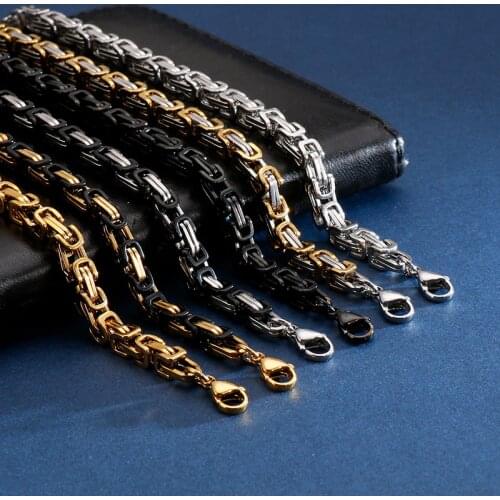 Wholesale Dubai Gold Stainless Steel Byzantine Chain Bracelet Men Fashion Male 16-24cm Gold Wrap Bangle Biker Jewelry
