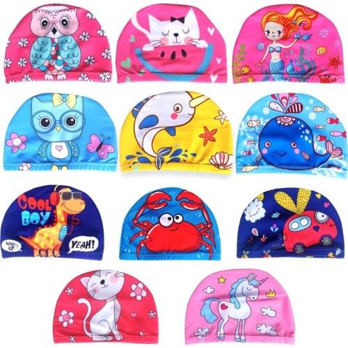 Children Elastic Cartoon Printed Swimming Caps Sports Pool Cute Bathing Swim Hat for Children/Kids/Boys/Babys Swimming Caps