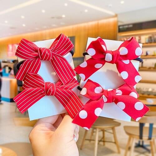 2 Pcs/Set Children Cute Plaid Dots Stripe Bow Elastic Hair Bands Baby Girls Lovely Scrucnhies Rubber Bands Kids Hair Accessories