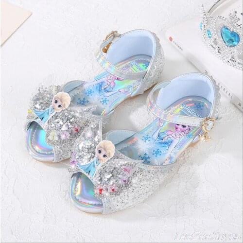 Disney Cartoon Children Frozen Aisha Princess Girls Non-slip Soft Bottom Crystal Sandals Party Show Shoes