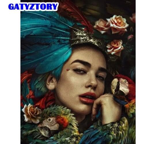 GATYZTORY Painting By Number Plume Girl Kits Painting By Numbers For Adults Children HandPainted DIY Pictures By Number Kits Hom