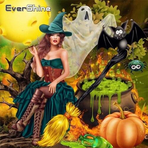 EverShine Full Square Diamond Painting Halloween Diamond Embroidery Picture Rhinestones Full Display Girl Cross Stitch Art Kits