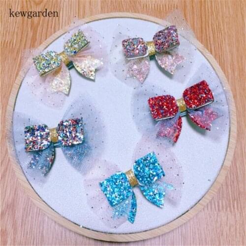 Kewgarden Baby Girls Sequin Gauze Lace Bowknot Hairbows Hairpins Hairband Accessories Baby Headwear 6*7CM 3Pcs /Lot
