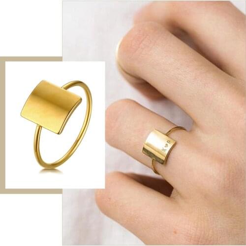 Chic Customize Rectangle Signet Rings for Women Personalize Name Initials Stainless Steel Stamp Minimalist Lady Finger Jewelry