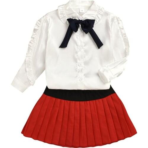 Kid Baby Girl Clothes Set Long Sleeve Top White Tee +Pleated Skirt Clothing Set Outfit