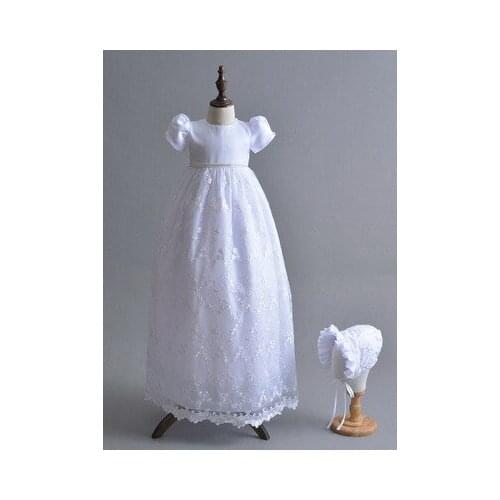 2020 High Quality Custom Outfit Ivory White 1 Year Birthday Girl Baptism Gowns Baby Girl Lace Dress Extra Long Christening Dress
