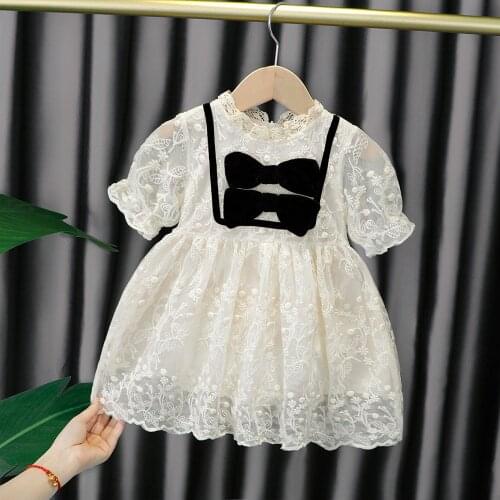 Girls Kids Sweet Princess Bow Dress Summer Short Sleeve Children Baby Infants Party Lace Dresses Vestidos S12529