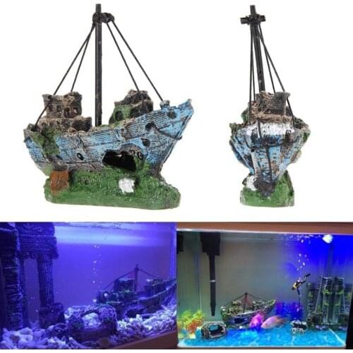 Mini Aquarium Sunk Wreck Boat Decoration Fish Tank Wreck Sailing Boat Ornament Shelter Cave For Fish Shrimp Hiding 13x5x11cm