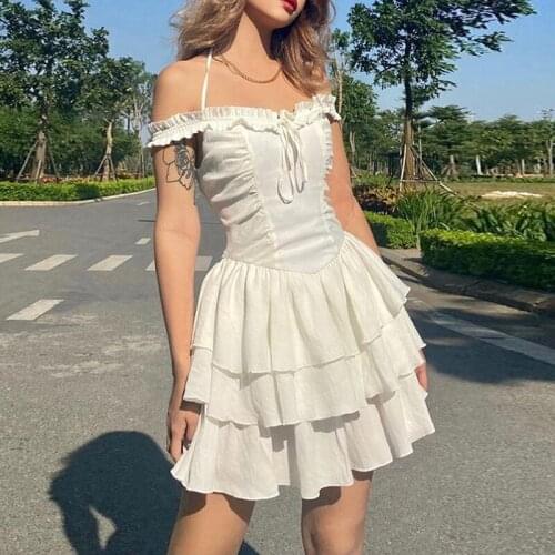 Sexy Backless Mini Dress Pleated Retro Bubble Princess Dress Irregular Summer Fairy Tale Clothes Free Shipping