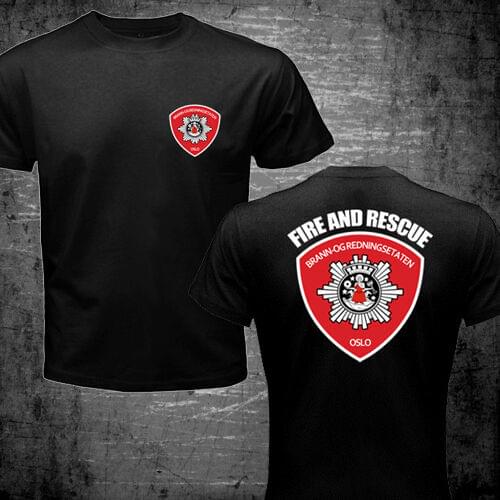 2019 Fashion Norway Oslo Fire Department Firemen Firefighter Brann- Og Redningsetaten T-Shirt Double Side Tees