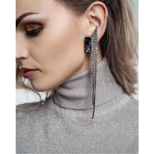 Fashion exaggerated rhinestone long tassel earrings womens pendant earrings crystal long earrings wedding jewelry2020