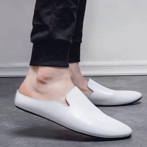 Outdoor men leather comfortable half shoes for men slide slipper brand designer italian mens casual shoes hot sale ayakkabi w5